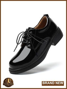 Womens Oxford Shoes Patent Leather Lace Up Round Toe Platform Work